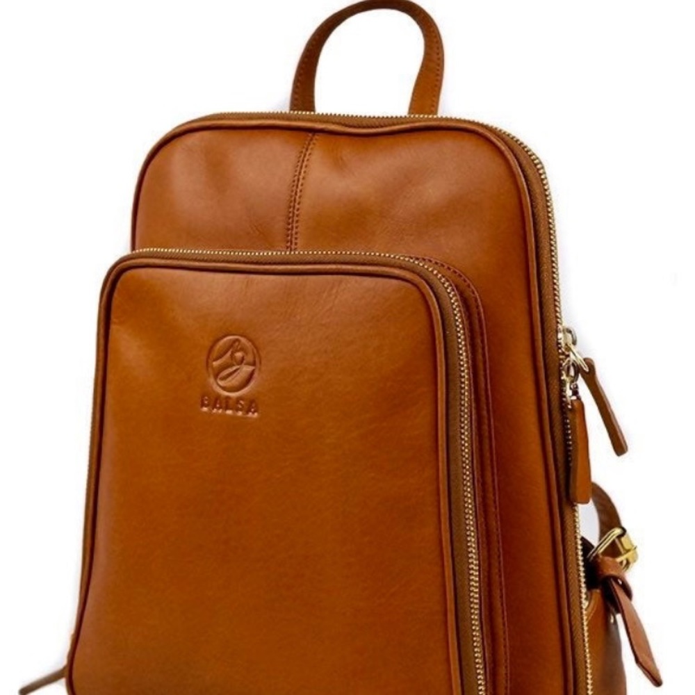Vintage Genuine Slim Cognac Leather Laptop Backpack School/College/Work/Travel - Picture 8 of 16